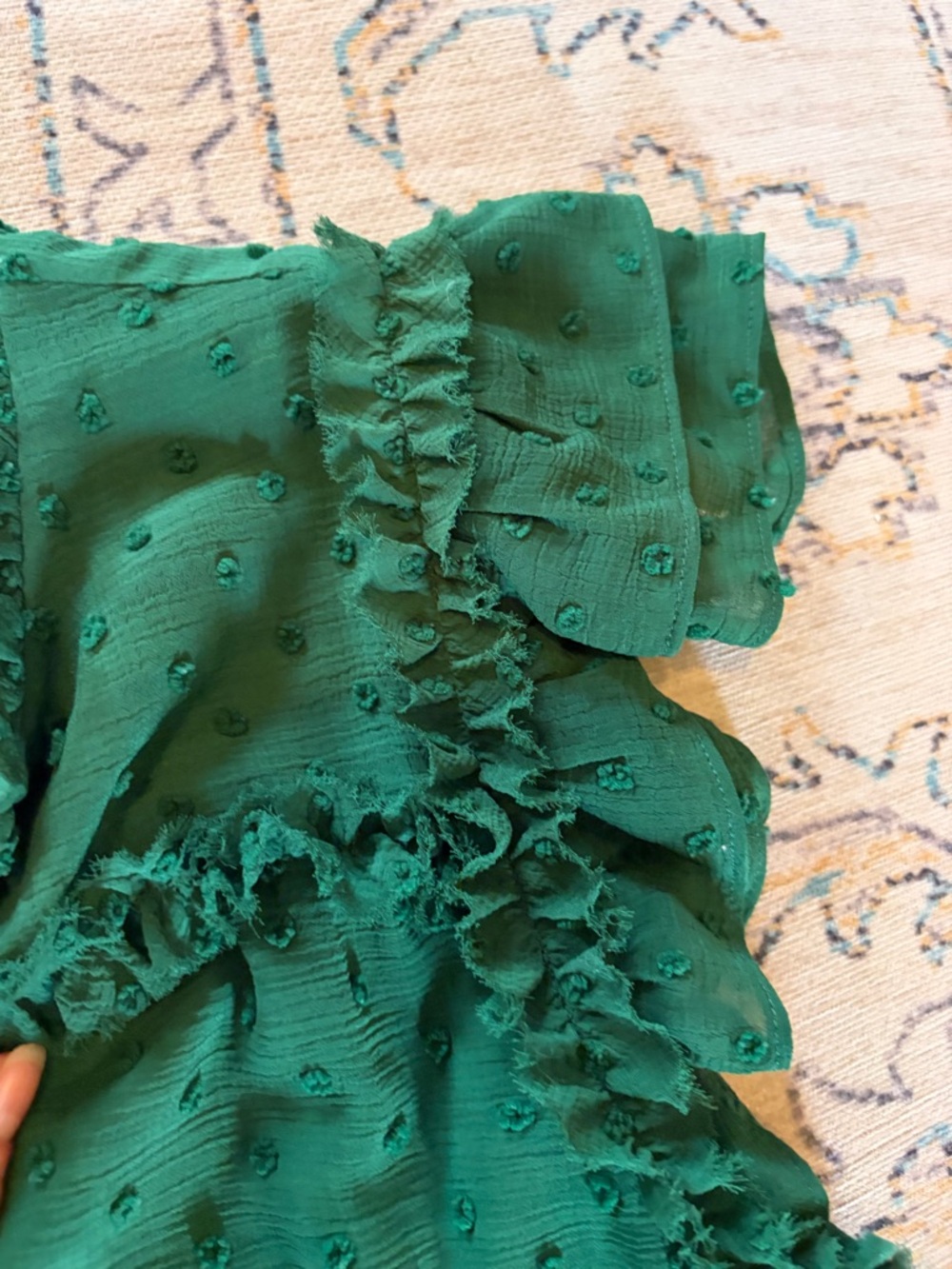 CeCe Clip Dot Green Midi Flutter Dress Large - Picture 6 of 7